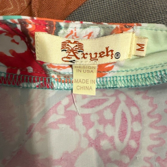 Aryeh Red Green Floral Mosaic Ruffle Bell Sleeve Sheath Scuba Dress Medium - Picture 6 of 11